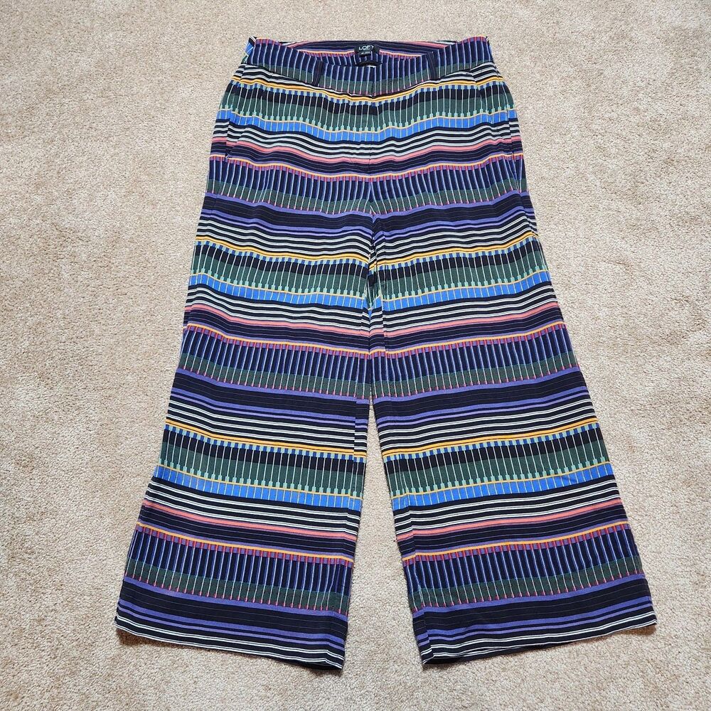 LOFT Pants Women 2P Vibrant Geometric Striped Mid Rise Wide Leg Pants